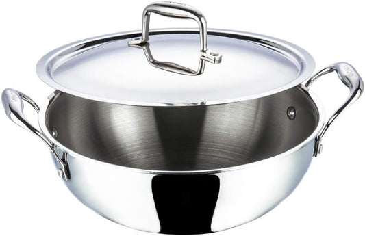 Vinod Platinum Extra Deep Kadai for Home and Kitchen, 24cm 3.3 LTR,Stainless Steel