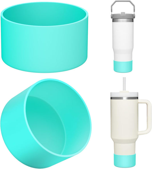 Upgrade 2PCS Protective Silicone Boot Bumper for Stanley Quencher Adventure 40oz 30oz IceFlow 20oz 30oz Tumbler, Water Bottle Bottom Sleeve Cover Accessories for Stanley Mug Cup(Ice Green)