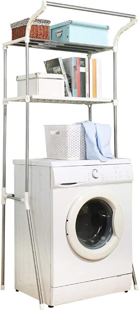 BAOYOUNI Over The Toilet Storage Shelf Units Bathroom Organizer Above Washer Dryer Space Saver Standing Rack 2-Tier 25.78 W X 19.48 D X 68.11 H Inches, Ivory