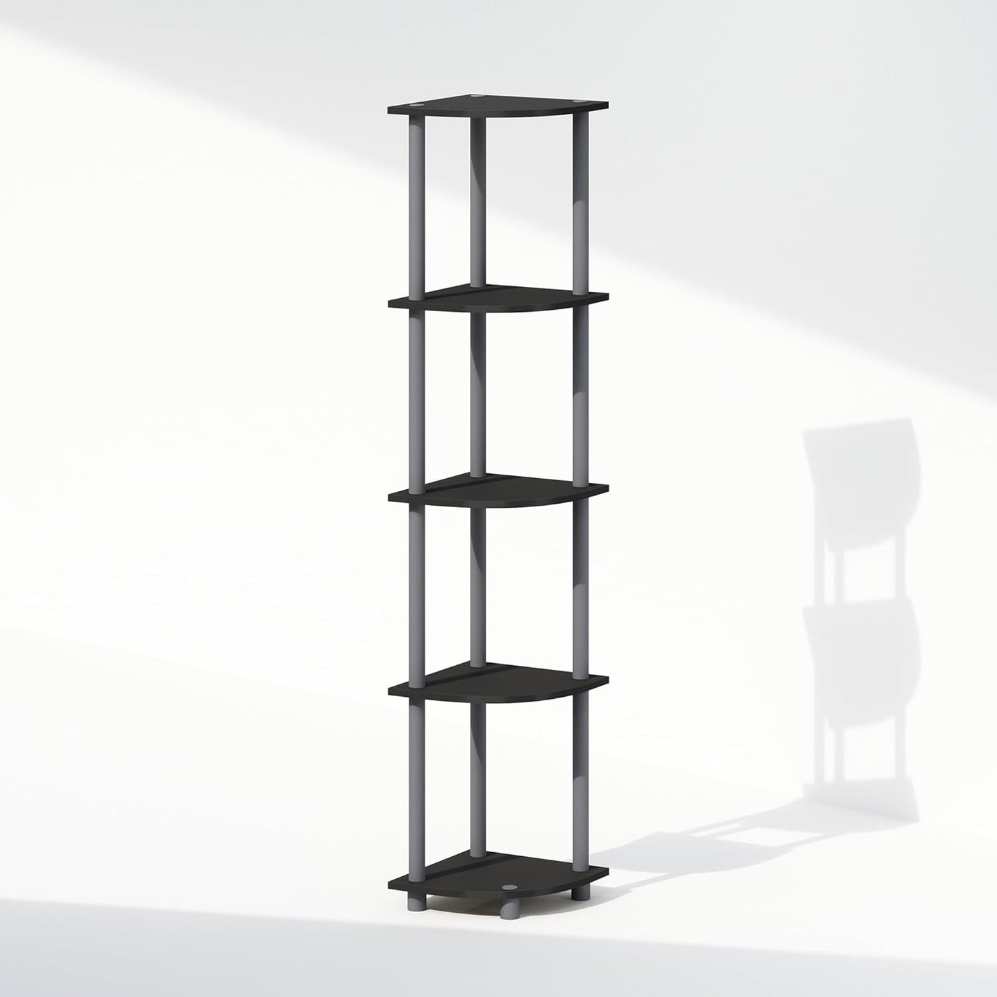 Furinno Turn-N-Tube Corner Shelf, 5-Tier Corner Display Rack, Shelving Unit, for Organization and Storage, Living Room, Home Office, Garage, Bedroom, Black