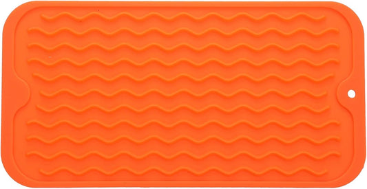 Silicone Dish Drying Mat for Multiple Usage,Easy clean,Eco-friendly,Heat-resistant Silicone Mat for Kitchen Counter or Sink,Refrigerator or Drawer Liner Orange S 12 inches x 6 inches