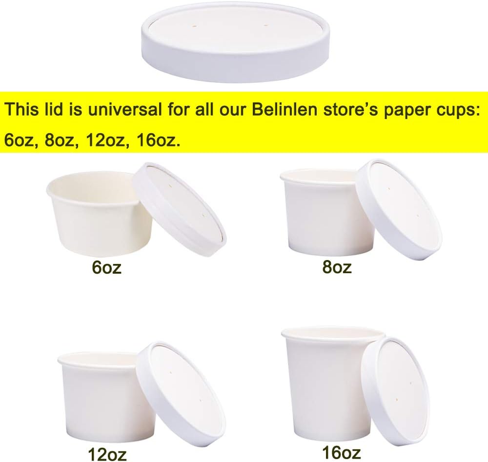 100 Count Paper Lids for Belinlen 5oz/6oz/8oz/12oz/16oz Paper Ice Cream Cups, Hot/Cold Soup Cups‘s Lids