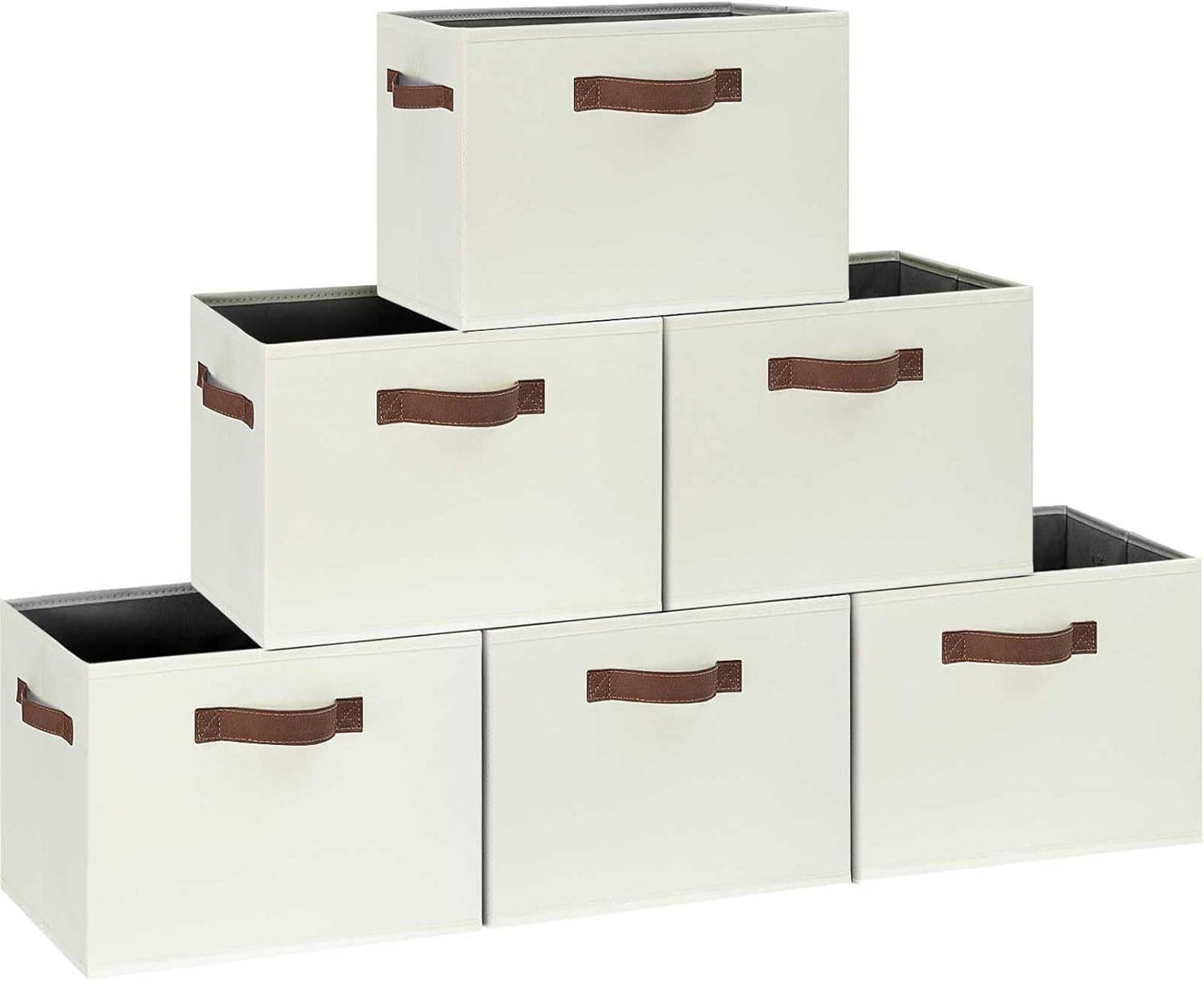 GhvyenntteS Large Storage Baskets for Shelves 6 Pack, Collapsible Fabric Storage Bins with 3 Handles, Decorative Closet Organizers and Storage bins for Clothes Blanket Beddings (Beige, 15"x11"x9.6")