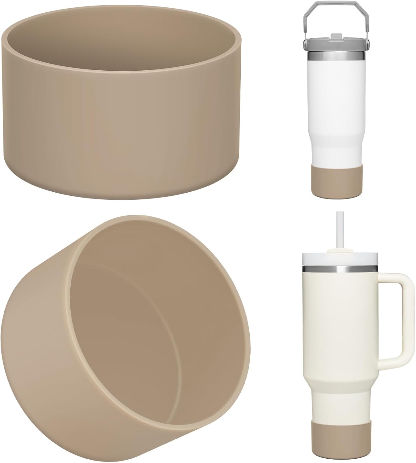 Upgrade 2PCS Protective Silicone Boot Bumper for Stanley Quencher Adventure 40oz 30oz IceFlow 20oz 30oz Tumbler, Water Bottle Bottom Sleeve Cover Accessories for Stanley Mug Cup(Khaki)