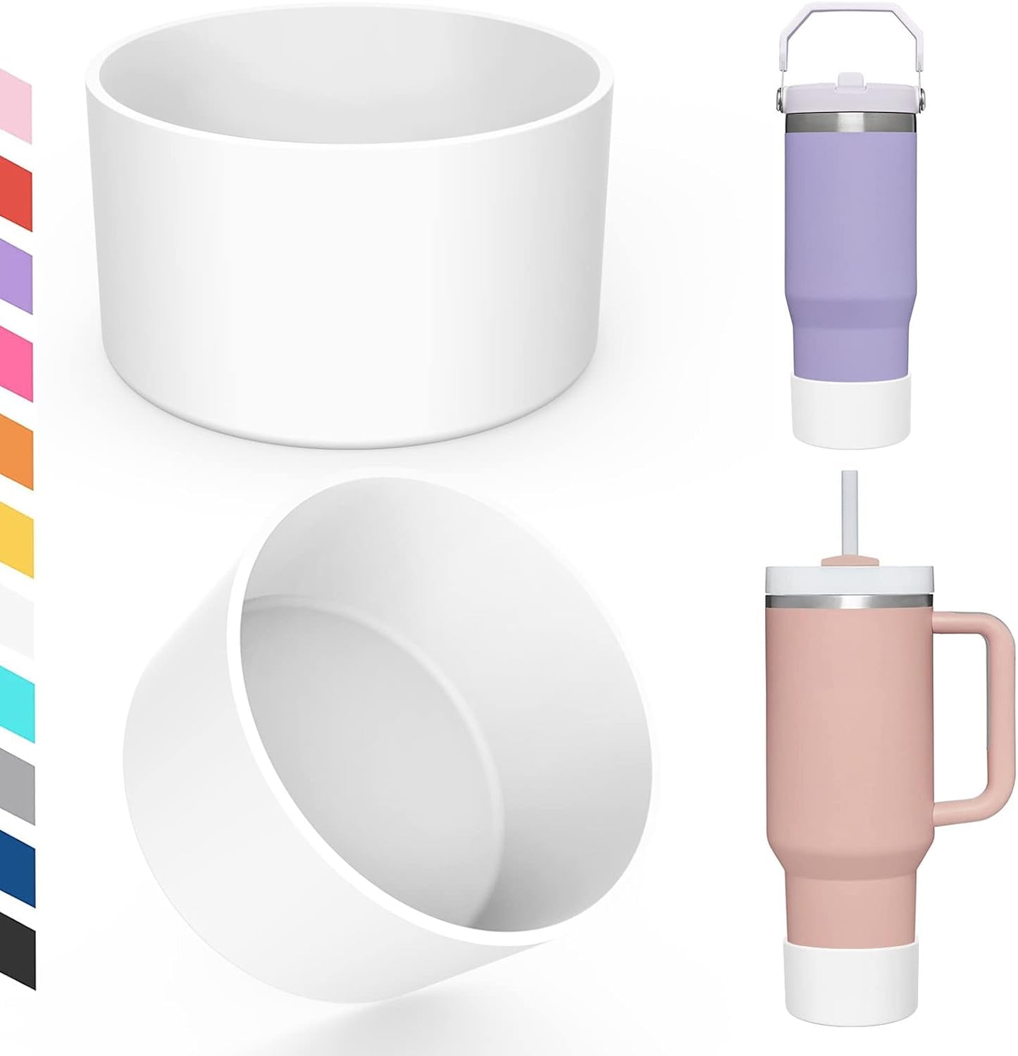 Upgrade 2PCS Protective Silicone Boot Bumper for Stanley Quencher Adventure 40oz 30oz IceFlow 20oz 30oz Tumbler, Water Bottle Bottom Sleeve Cover Accessories for Stanley Mug Cup(White)