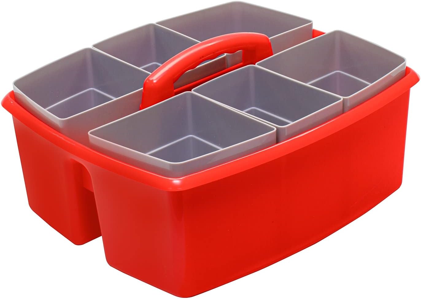 Storex Large Classroom Caddy with Cups, 13 x 11 x 6.575 Inches, Red, Case of 2 (00981U02C)