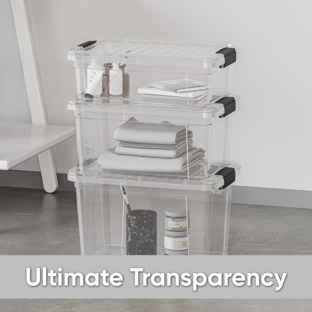 Superio Clear Storage Box with Lid, Plastic Container Bin for Organizing, Stackable Crate, BPA Free, Non Toxic, Odor Free, Organizer for Home, Office, School, and Dorm (14.7 Qt (Deep)