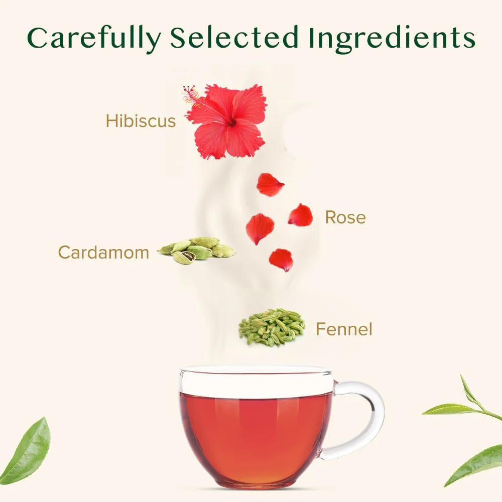 VAHDAM, Hibiscus Rose Tea Bags - 100% Whole Hibiscus Flowers Herbal Tea Bags (100 Count) With Rose, Chamomile & Exotic Spices | Caffeine Free, Floral Flavor Tisane | Resealable Ziplock Pouch