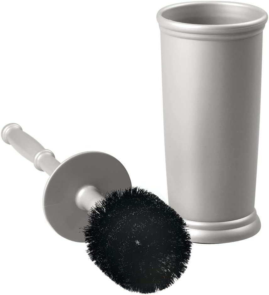 mDesign Toilet Bowl Brush and Holder - Covered Bathroom Toilet Brush - Standing Toilet Bowl Scrubber in Modern Holder - Compact, Space Saving, Deep Cleaning Brush for Toilet - Hyde Collection - Gray