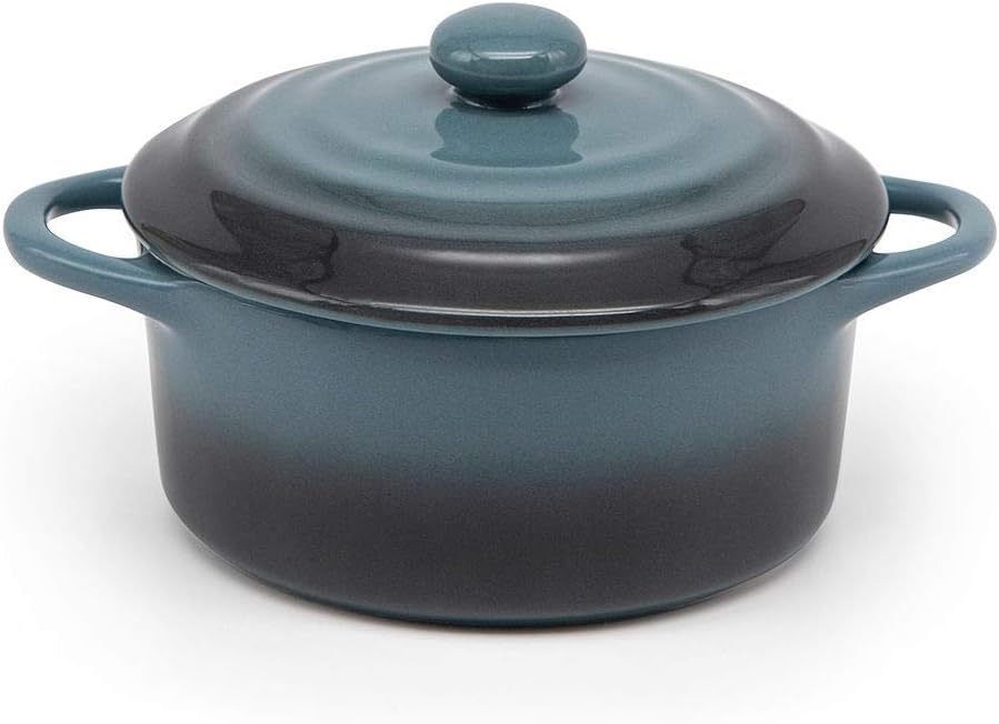 Kook Ceramic Mini Cocotte Set, Small Casserole Dishes with Lids and Handles, Individual Baking Ramekins, Oven, Microwave & Dishwasher Safe, Stoneware, 12 oz, Set of 4 (Stone Ombre)