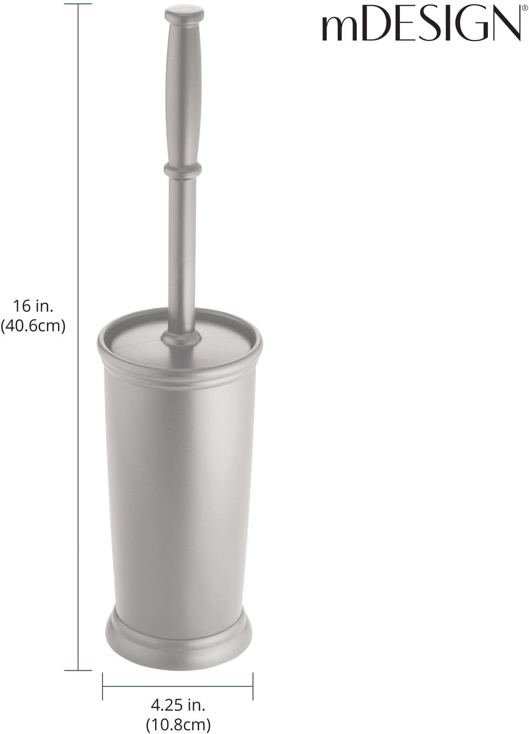 mDesign Toilet Bowl Brush and Holder - Covered Bathroom Brush - Standing Scrubber in Modern Holder - Space Saving, Deep Cleaning for Toilet - 2 Pack, Silver