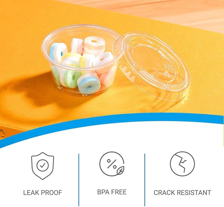EDI - Clear Disposable Plastic Portion Cups with Leakproof Lids - Jello Shot, Condiment and Dipping Sauce, Souffle - BPA Free, Recyclable (2 OZ, 50 Sets)