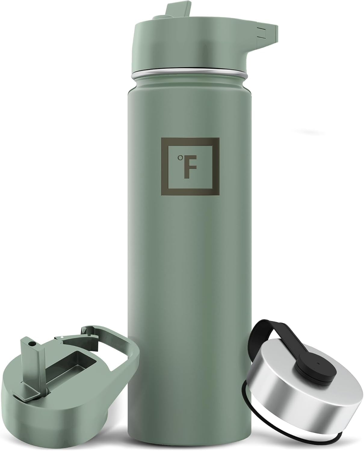 IRON °FLASK Camping & Hiking Hydration Flask with Straw, Wide Mouth Insulated Stainless Steel Sports Water Bottle - 22 oz Sage