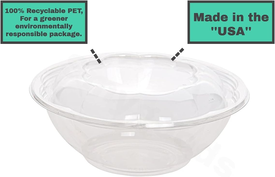 Smygoods Disposable Plastic Salad Bowls with Airtight Lids Ideal for Meal Prep, Takeout, Catering, Parties, Picnics, and Food Storage, Stackable, Leak-Proof
