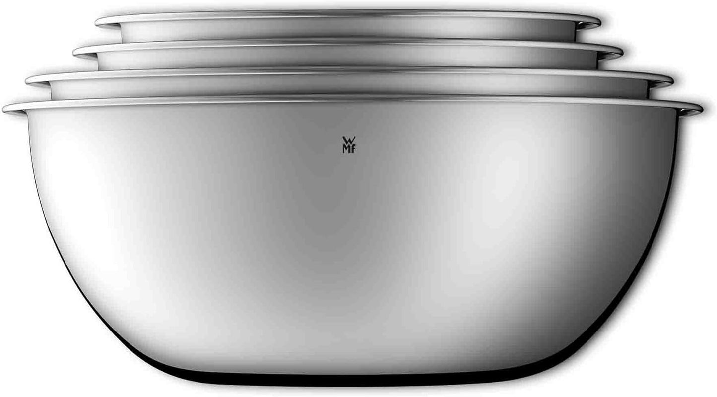 WMF 645709990 Gourmet Bowl Set for Kitchen 4-Piece, Cromargan Stainless Steel, Multifunctional, Mixing Bowl, Serving Bowl, Stackable
