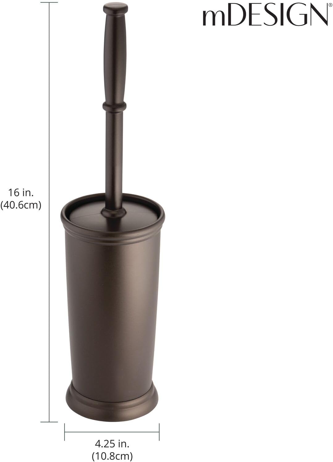 mDesign Toilet Bowl Brush and Holder - Covered Bathroom Brush - Standing Scrubber in Modern Holder - Space Saving, Deep Cleaning - 2 Pack - Hyde Collection, Bronze