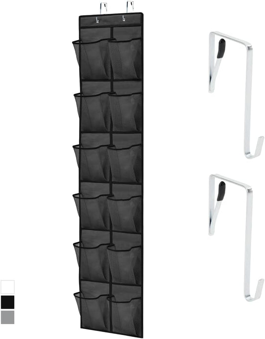 GORILLA GRIP Over the Door Shoe Organizer, 12 Large Breathable Mesh Pockets, Space Saving Hanging Storage Holder, 2 Hook Closet Rack Hanger, Hangs on Closets for Shoes, Accessories, 64H x 9.5W Black
