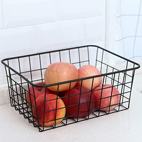LeleCAT Wire Baskets with Handles Wire Storage Organizer Bin Baskets, Pantry, Closets, Bedrooms - Set of 2（Black）