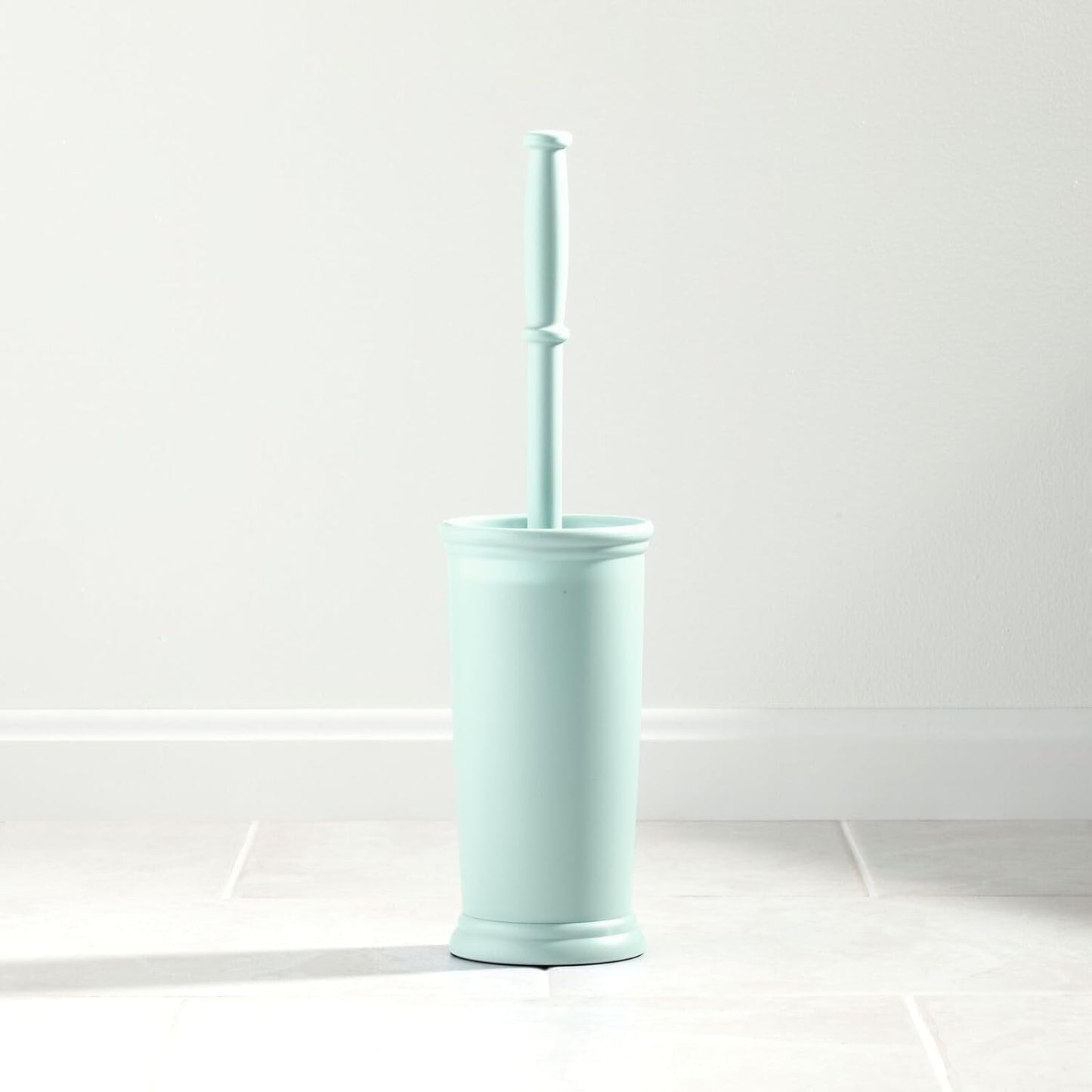 mDesign Toilet Bowl Brush and Holder - Covered Bathroom Toilet Brush - Standing Toilet Bowl Scrubber in Modern Holder - Space Saving, Deep Cleaning Brush for Toilet - Hyde Collection - Mint Green