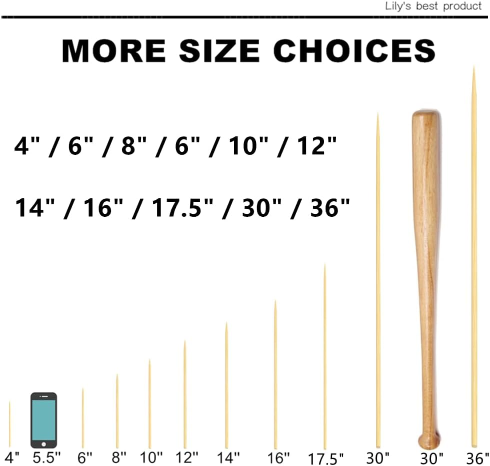 10" Natural Bamboo Skewers for BBQ，Appetiser，Fruit，Cocktail，Kabob，Chocolate Fountain，Grilling，Barbecue，Kitchen，Crafting and Party. Φ=4mm, More Size Choices 6"/8"/12"/14"/16"/17.5"/30"/36"(500 PCS)