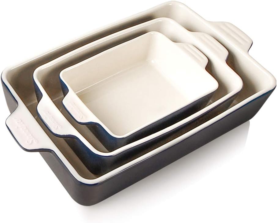 Sweejar Ceramic Bakeware Set, Rectangular Baking Dish for Oven Lasagna Pans for Cooking, Kitchen, Cake Dinner, Banquet and Daily Use, 11.8 x 7.8 x 2.76 Inches of Casserole Dishes (Navy)