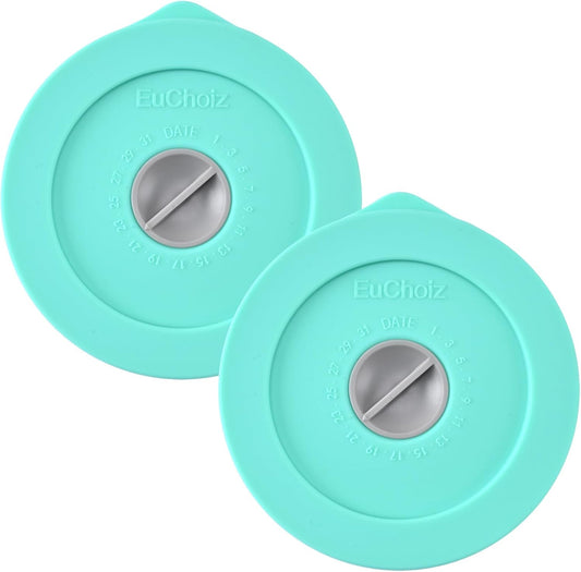 Replacement Lids for Pyrex 7202-PC 1 Cup, Silicone Round Storage Cover Lid for Anchor Hocking Glass Bowl 2 Pack with Date Mark Turquoise