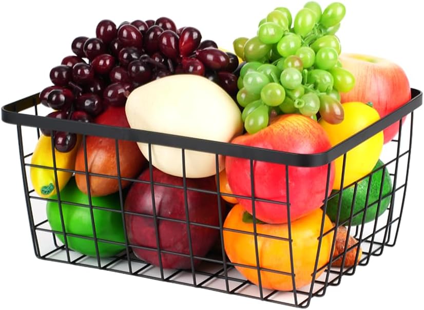 Kitchen Metal Wire Baskets with Handles Food Storage Organizer, Household Refrigerator for Cabinets,Pantry,Bathroom,Black,4 Pack