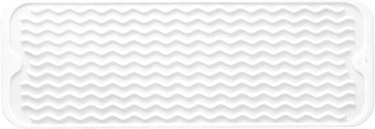 Silicone Dish Drying Mat for Multiple Usage,Easy clean,Eco-friendly,Heat-resistant Silicone Mat for Kitchen Counter,Sink,Bar,Bottle,or Cup White M 17 inches x 6 inches