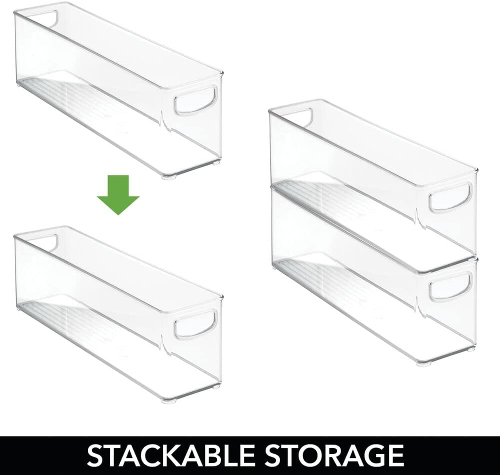 mDesign Plastic Long Stackable Storage Organizer Container, Organization Bin w/Handles for Kitchen, Pantry, Fridge, Freezer, Cabinet, Perfect to Hold Breast Milk - Ligne Collection - Clear