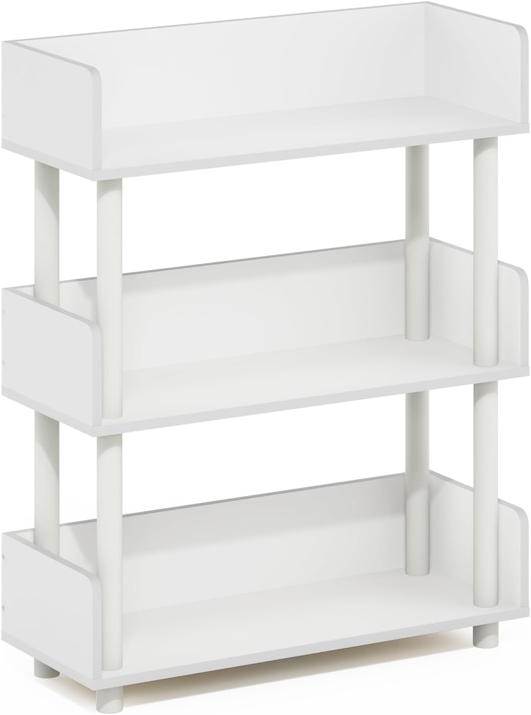 Furinno Turn-N-Tube 3-Tier Display Shelf, Storage Shelves, Book Shelf, Open Shelves with Rounded Corner Top Edges, for Organization and Storage, Living Room, Home Office, White