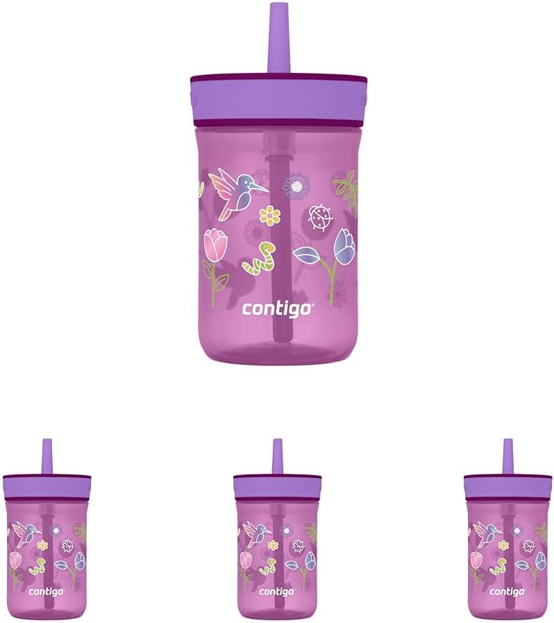 Contigo Leighton Straw Tumbler, 14 oz, Grape (Tulips) (Pack of 4)