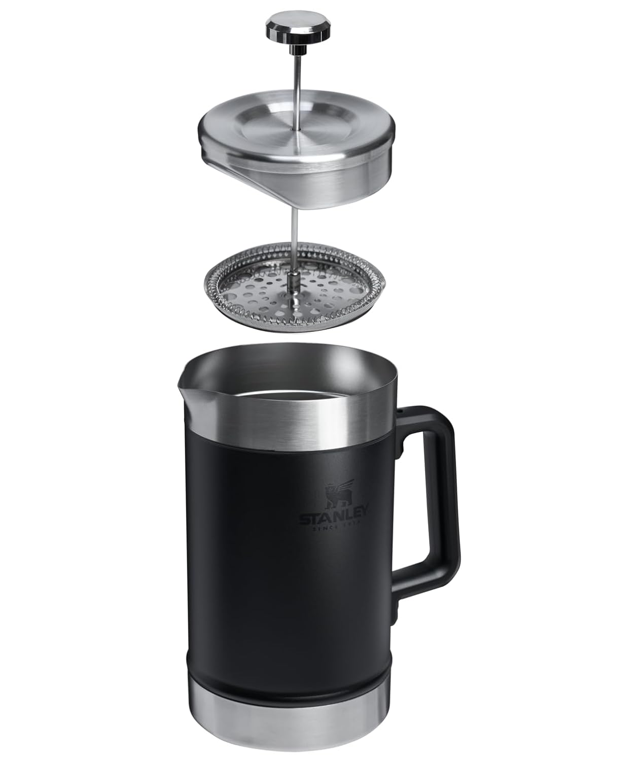 STANLEY Classic Stay-Hot French Press Coffee Maker 48 oz | 5 Minute Brew, 4 Hours Hot | Mesh Filter for Coffee Grounds | Insulated Stainless Steel French Press | BPA-Free | Black 2.0