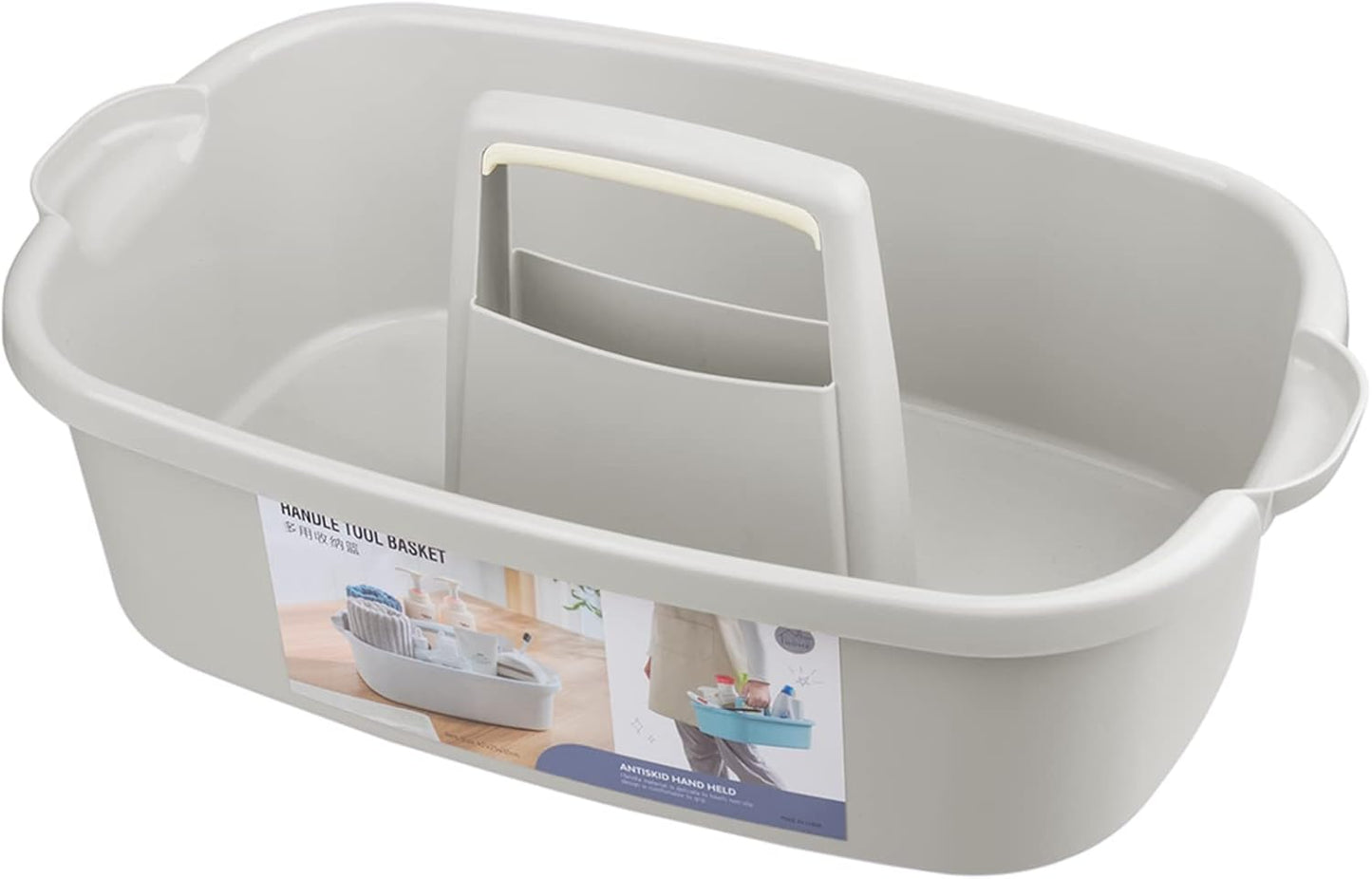 Large Cleaning Supplies Caddy Portable Shower Basket Supply Organizer with Handle Plastic Bucket Tool Storage for Bathroom, Bedroom, Kitchen, College Dorm, Garden, Light Grey