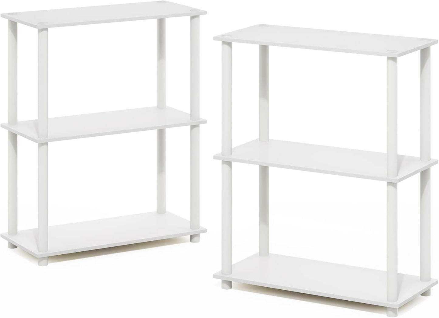 Furinno Turn-N-Tube Storage Shelves Set of 2, 3-Tier Book Shelf, Corner Shelf, Toolless Open Shelves, for Organization and Storage, Living Room, Garage, Home Office, White