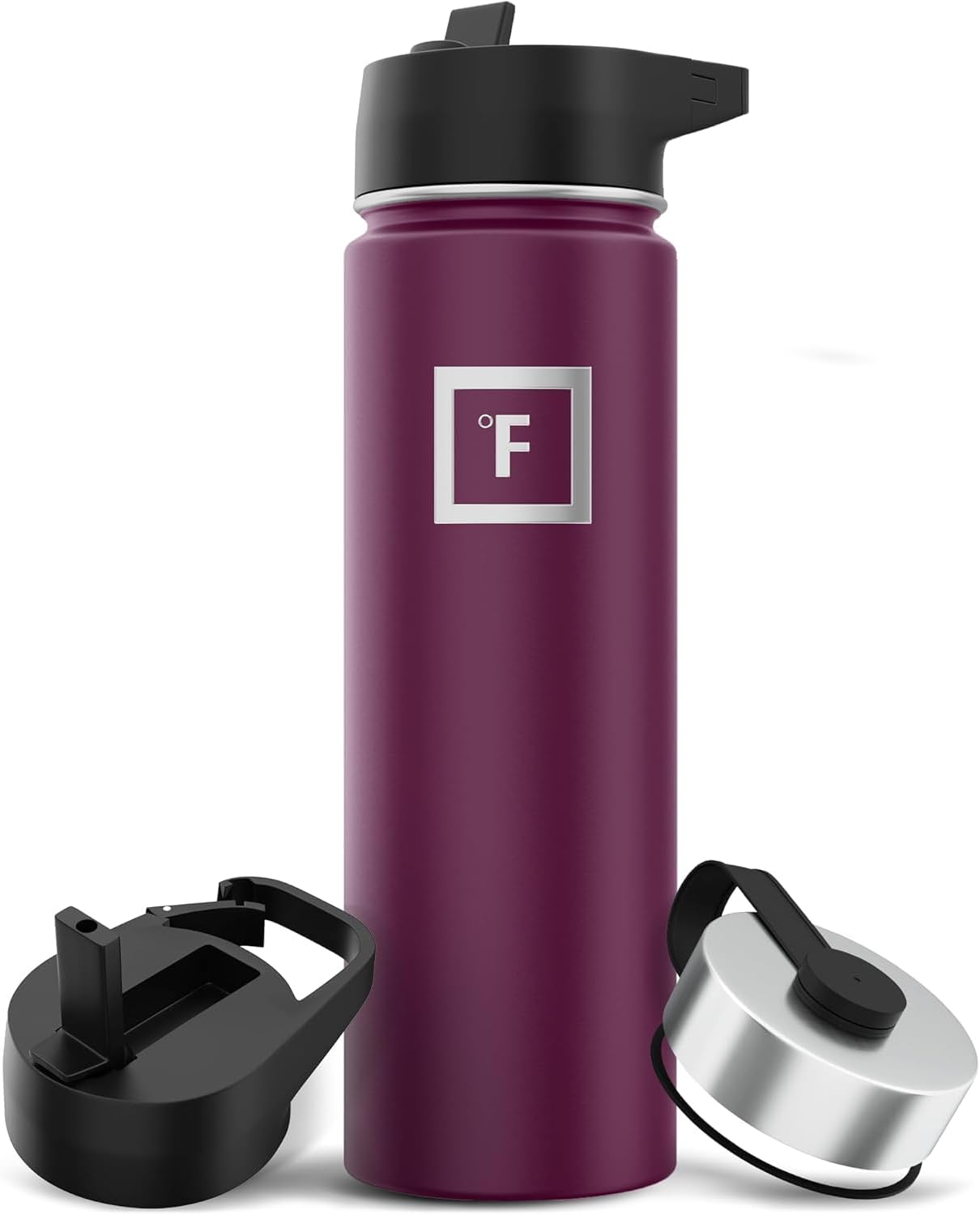IRON °FLASK Camping & Hiking Hydration Flask with Straw, Wide Mouth Insulated Stainless Steel Sports Water Bottle - 22 oz Burgundy