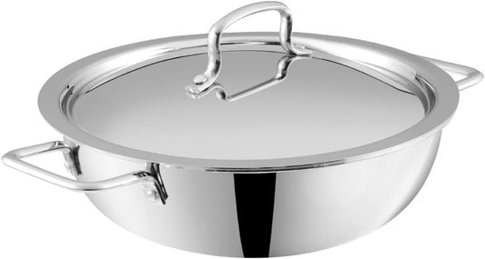 Vinod Platinum Triply Stainless Steel Kadai | Suitable For Indian Cooking, Sauces, Stews, Soups | Extra Deep, 26cm | Induction, Electric Friendly