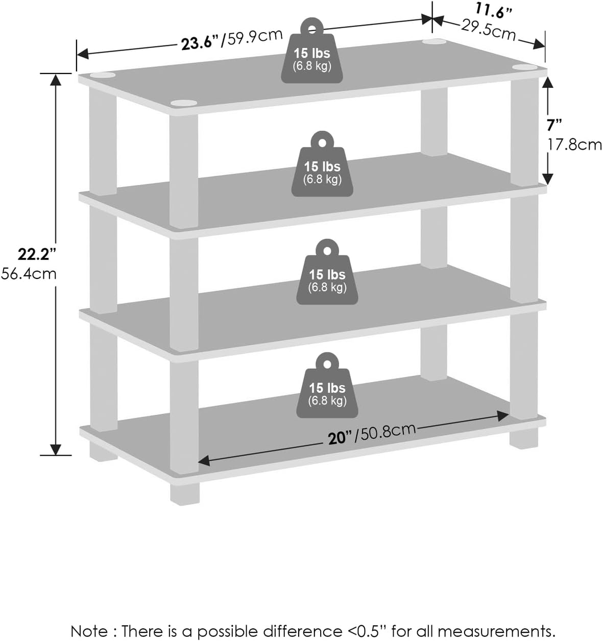 Furinno Turn-N-Tube Storage Shelves Set of 2, 4-Tier Stackable Standing Shelf, Open Corner Shelf, for Organization and Storage, Living Room, Garage, Home Office, Amber Pine