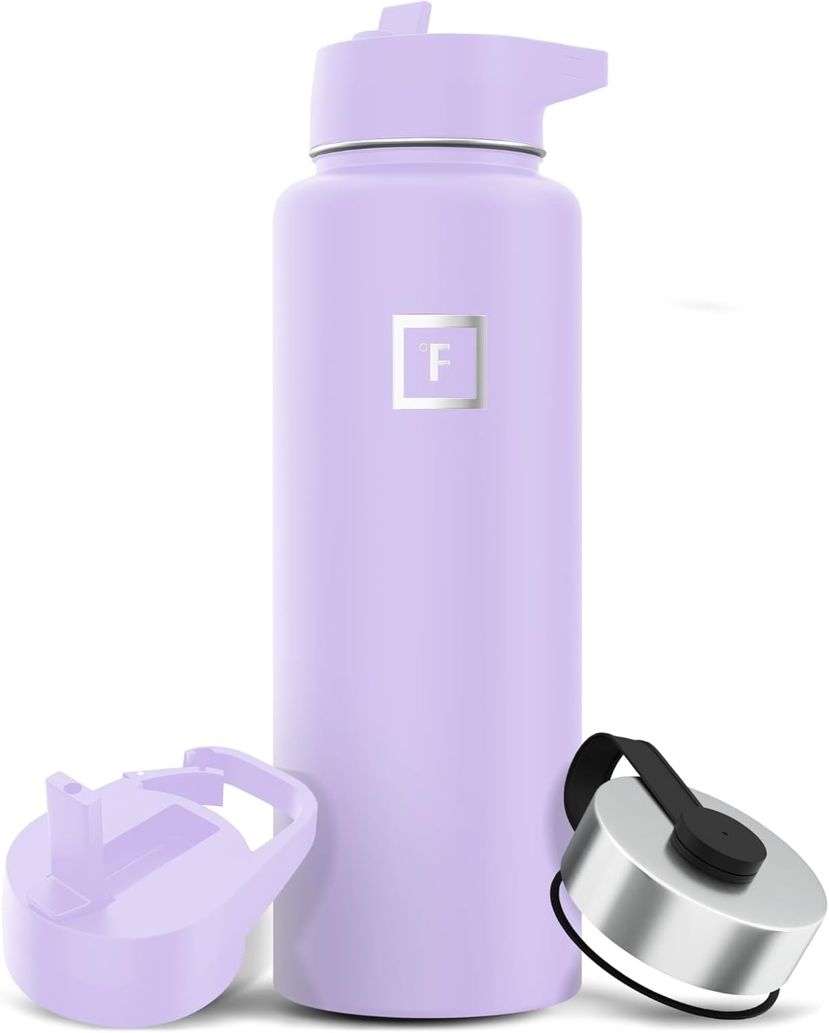 IRON °FLASK Camping & Hiking Hydration Flask with Straw, Wide Mouth Insulated Stainless Steel Sports Water Bottle - 40 oz Lavender