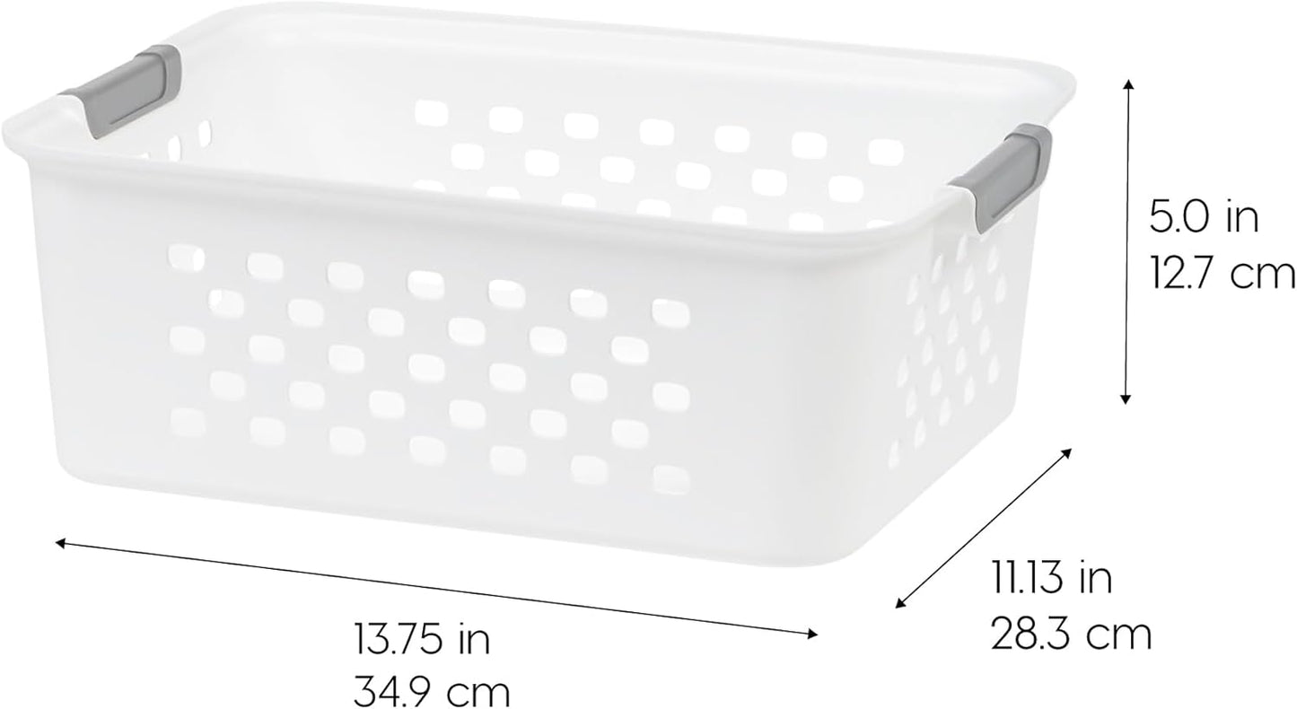 IRIS USA Plastic Basket, 6-Pack, Medium, Shelves Storage Basket for Organizing Pantry, Cabinet, Bedroom, Closet, Laundry Room, Office, White