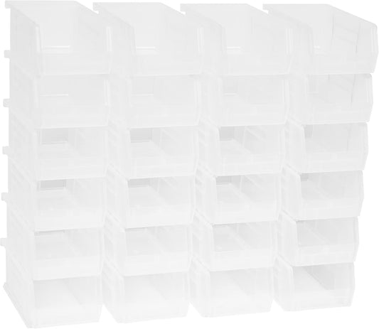 Akro-Mils 30220 AkroBins Plastic Storage Bins, Space-Saving Stackable Bins for Garage, Pantry, Craft Organization, 7-" x 4-" x 3-", Clear, 24-Pack
