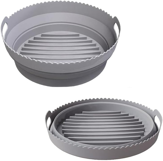 Silicone Air Fryer Liner 8.6" Round for 5–8 QT, No Divider, Reusable Non-Stick Collapsible Pot Liner, Dishwasher Safe, Heat-Resistant 446°F, GRAY, 1 Pack