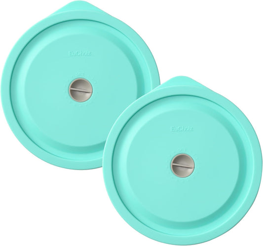 Replacement Lids for Pyrex 7201-PC 4 Cup, Silicone Round Storage Cover Lid for Anchor Hocking Glass Bowl 2 Pack with Date Mark Turquoise