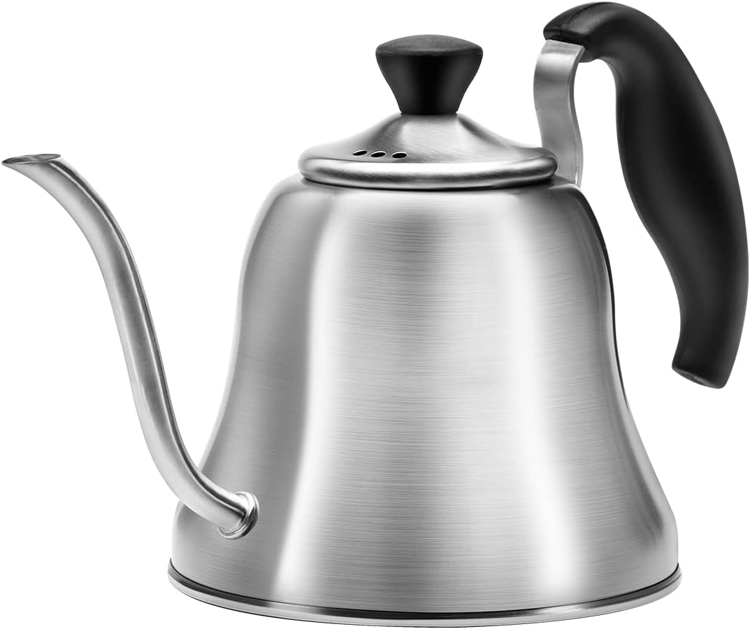 Coffee Kettle for Stove Top Premium Gooseneck Kettle, Pour Over Coffee Tea Pot, Stovetop Teapot, Hot Water Heater for Camping, Home & Kitchen, Stainless Steel - Small 28oz, Brushed