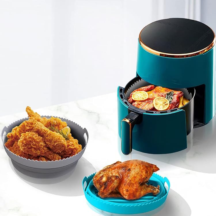 Silicone Air Fryer Liner 8.6" Round for 5–8 QT, No Divider, Reusable Non-Stick Collapsible Pot Liner, Dishwasher Safe, Heat-Resistant 446°F, BLACK, 1 Pack