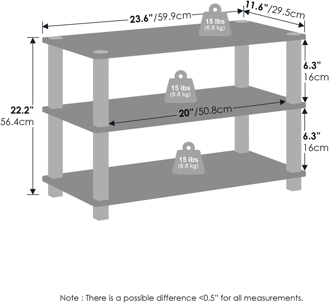 Furinno Turn-S-Tube Storage Shelves Set of 2, 3-Tier Stackable Standing Shelf, Open Corner Shelf, for Organization and Storage, Living Room, Garage, Home Office, Dark Cherry
