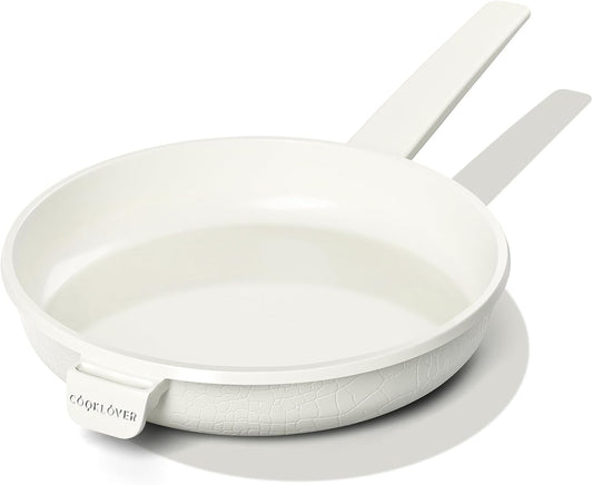 COOKLOVER Nonstick Ceramic Fry Pan, Non-Toxic, PTFE&PFOA Free, Induction Compatible Egg Skillet Frying Pan with Heat Resistant Handle, 9.5 Inch – Cream White
