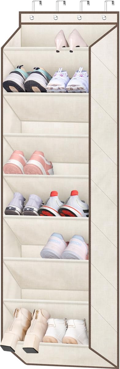 SLEEPING LAMB Over The Door Shoe Organizer for Closet with Large Deep Pockets, Narrow Shoe Rack for Door Hanging Boots Storage, Beige