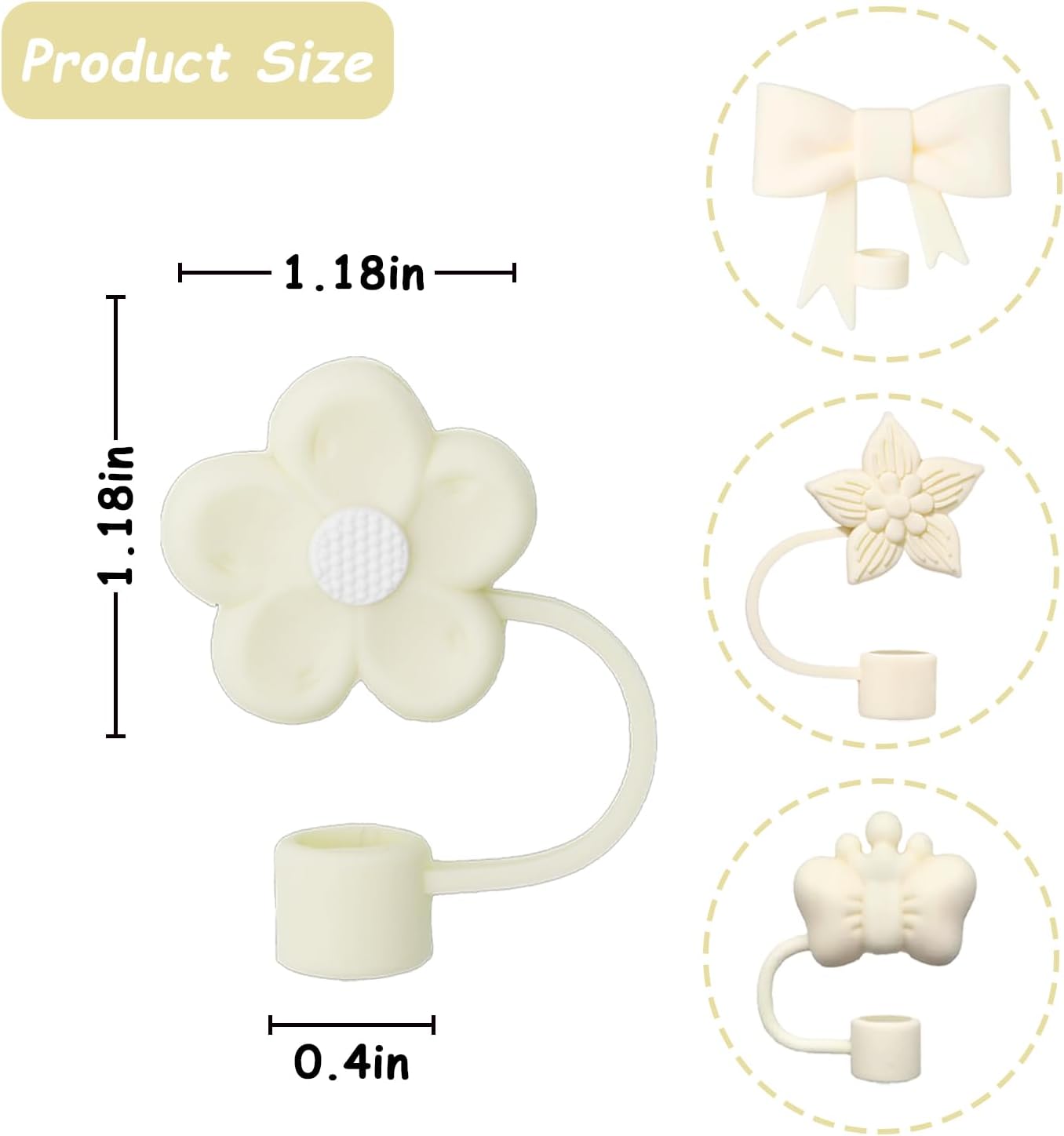 4 Pcs 0.4in Straw Cover for Stanley Cup, Silicone Straw Topper Set for 30&40oz Stanley Tumbler, Fit for 10mm/0.4in Straws (Cream)