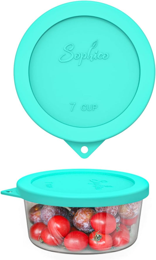Sophico Round Silicone Storage Cover Lids Replacement for Anchor Hocking and Pyrex 7402-PC 6/7 Cup Glass Bowls (Container not Included) (Mint - 1 pack)