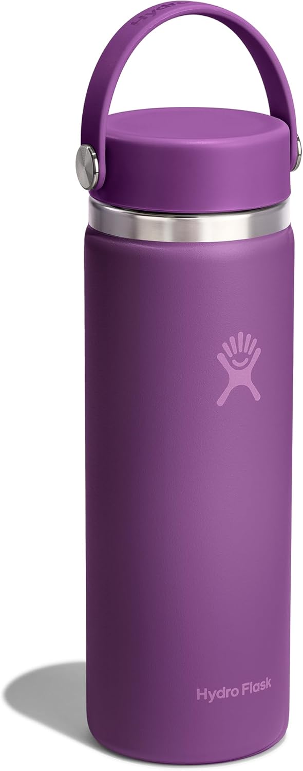 Hydro Flask Water Bottle - Insulated Stainless Steel - Wide Mouth Flex Lid, Non Spill, Leakproof and Refillable in 20 Oz Beachplum Purple